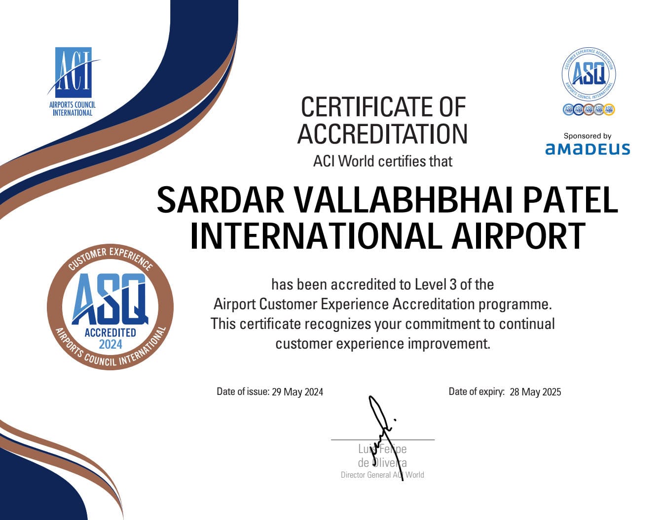 SVPI airport gets prestigious accreditation Level-3 for customer experience 2 A prestigious honor to SVPIA for providing outstanding customer experience 1