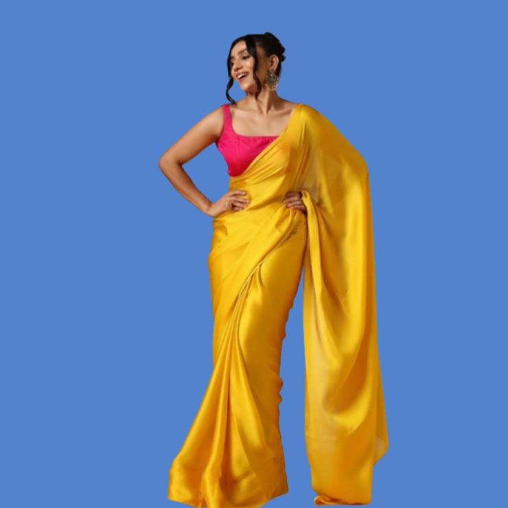 પીળી સાડી સાથે આ રંગોના કોન્ટ્રાસ્ટ બ્લાઉઝ સારા લાગશેrw