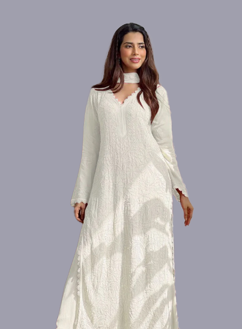 best stylish chikankari kurta set designs for women2
