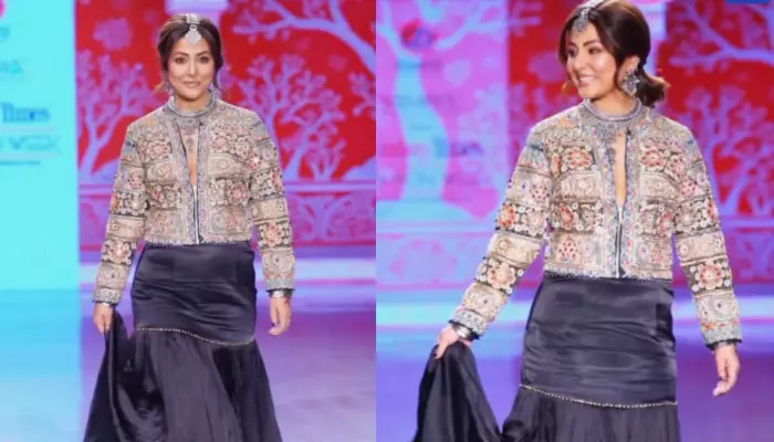 hina khan stumbles on ramp twice during ramp walk at fashion show video goes viral1